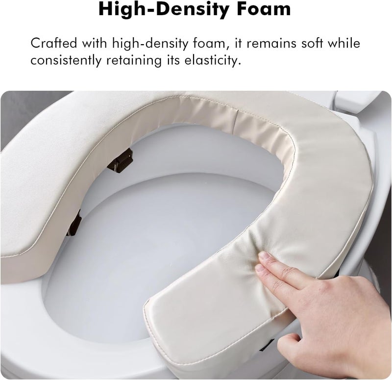 Deftyolo Soft Toilet Seat Cushion with 2-inch High-Density Foam Padded Toilet Cushion Toilet Seat Riser Waterproof PU Fabric-Suitable for Standard,Elongated Toilets(Beige) - Image 3